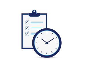 An illustration showing a clock and a notepad, indicating how Hatteland Technology can help you plan the production of a technical system.