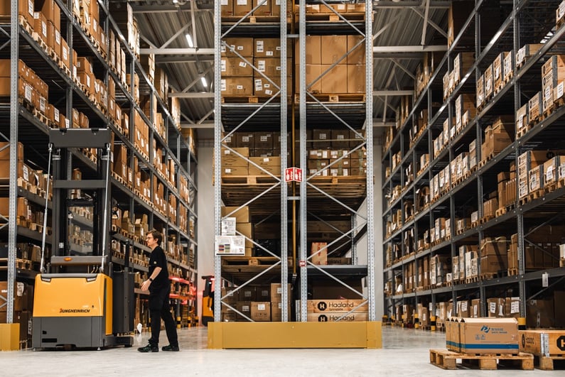 This picture shows the large warehouse/storage space inside Hatteland Technology's new production facility.,