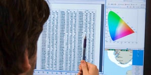 The picture shows the correction tables in conjunction with the visible spectrum. This illustrates how a color correction table for ECDIS is defined.