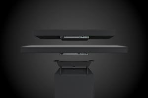 8. The illustration shows a 43 inch and a 55 inch Hatteland Technology monitor hovering above the chart table base, showing how the T40 is modular, with monitors interchangeable.